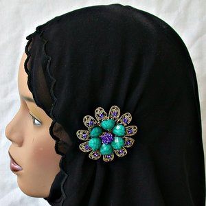 Fashion Broocjh Enamel Fashion Hijab Pin Abaya Large Blue Flower Lapel Pin